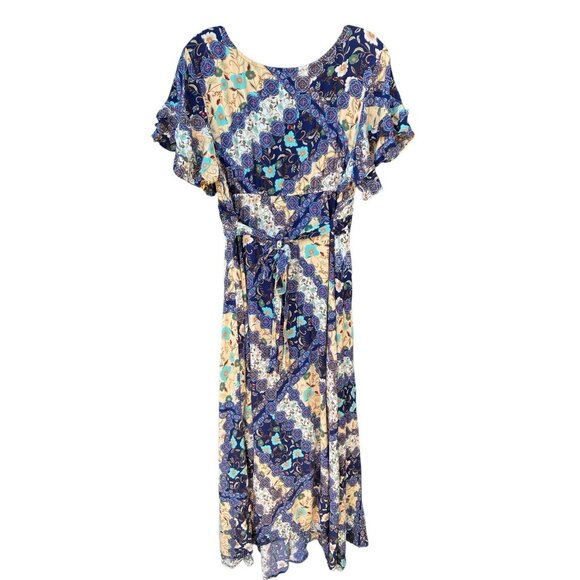 Women's Anthropologie Navy Floral Maxi Dress Size L Boho Dreamy Abel the Label - Picture 8 of 9
